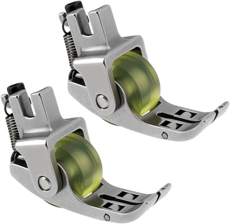 Briny River 2Pcs Rubber Wheel Presser Feet 3 Roll Roller Foot Replacement Part Narrow Wheel Presser Foot Suitable for Most Industrial Sewing Machine PVC Leather Fabric