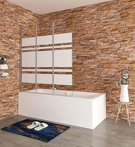 Aica Sanitär Badewannenfaltwand Duschwand Duschabtrennung Badewannenaufsatz,3-teilig,130cm,Verchromt Rahmens,Streifenglas,H140cm