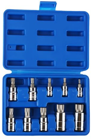 Nicear Jeu de 10 douilles à embouts cannelés triples carrés 12 pans, inviolables, avec étui, kit d'outils automobiles