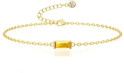 WATEFOER Geburtsstein Armbänder Gold für Damen zierlich verstellbare Kette Armband nicht anlaufen 18k Vergoldet Geburtsstein Anhänger Armband Mode Goldschmuck Geschenke