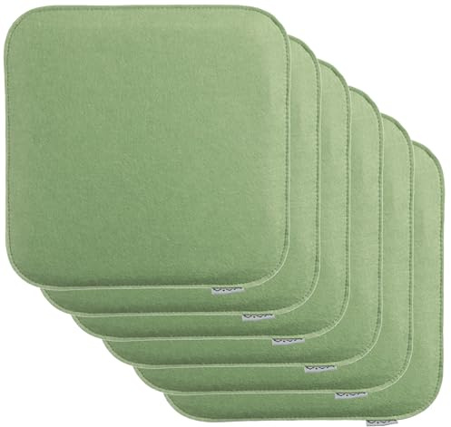 Brandsseller 6er Set Sitzkissen aus Filz 35x35x2 cm – Robuste Stuhlauflagen für innen und außen, eckiges Sitzpolster, strapazierfähiges Kissen für Stühle - Hellgrün