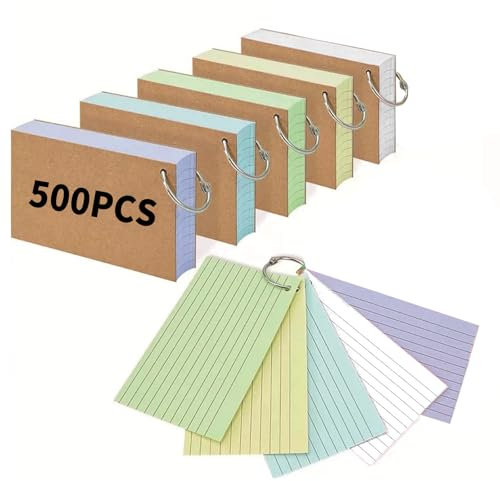 A8 Linierte Karteikarten 500 Stück Lernkarten mit Ring Flash Cards Bunt vokabelkasten Karteikarte für Englisch Vokabeln Formeln Notizen Büro Schule Zuhause Studienaufzeichnung