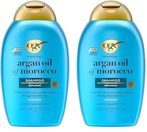 OGX Argan Oil of Morocco Shampoo (385 ml), regenerierendes Haarshampoo repariert Haarschäden sichtbar bereits nach der ersten Anwendung, Haarpflege Shampoo mit Arganöl für trockenes, geschädigtes Haar