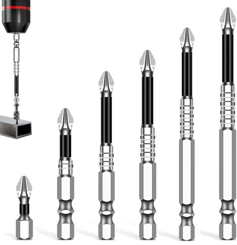 High Magnetic Screwdriver Drill Bit Set Electric Screwdriver Bits PH2 Impact Driver Bits Drill and Screwdriver Bit Set Anti-Slip Compatible with Electric Drills in 6 Sizes 25L 50L 60L 75L 90L 150L