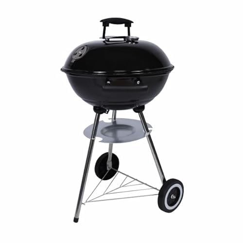 Nexos Kugelgrill Holzkohlegrill mit Deckel & Thermometer – Ø 41,5 cm verchromter Grillrost – BBQ Grillwagen mit Rädern – Schwarz – Outdoor Grill für Garten & Terrasse