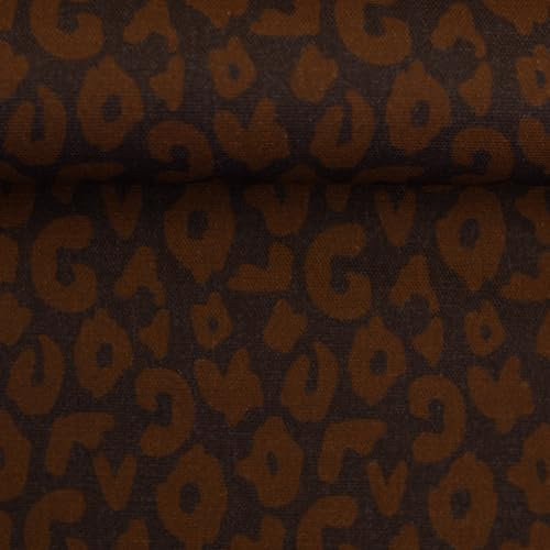 Canvas Leomuster – 100 % Baumwolle, Öko-Tex Standard 100 – 150 cm breit – Trendiger Leopardenstoff für Taschen, Bekleidung & Deko – Meterware ab 50 cm (braun)