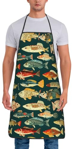 TZTTZT Bunte Fisch-Schürzen für Damen und Herren, Kochschürze für Küche, Kochen, Backen, Grill, Gartenarbeit, Künstler