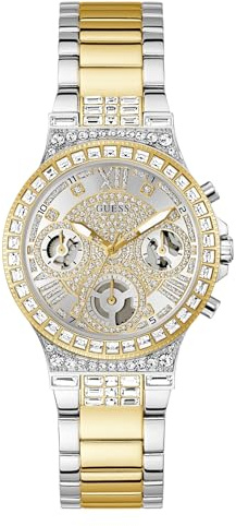 Guess Moonlight Women's Watch with Date Display, Cubic Zirconia, Bicolour Stainless Steel Strap, Mineral Glass, Bi-Colour Dial, 3 Bar, Case Diameter: 36 mm, GW0320L7