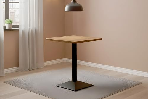 SAM Bistrotisch Emile | 70 x 70 cm eckig | Akazienholz massiv | Farbe: Natur | runde Kante | schwarzes Säulengestell aus Metall | Säulentisch/Esstisch für Küche, Café & Essbereich