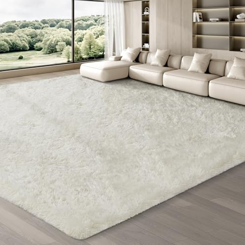 JOJOSEE Hochflor Teppich Wohnzimmer, 240 x 340 cm, Creme | Anti-Rutsch Wohnzimmerteppich, Waschbarer Flauschiger Teppich für Schlafzimmer & Kinderzimmer