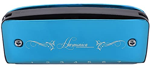 RiToEasysports Mundharmonikas für Erwachsene, 7-Loch-Mini-Mundharmonika mit Magnaliumschale und Offenem Deckeldesign, Tragbares Blasinstrument mit Zwei Oktaven für Anfänger, Profis und Kinder (BLUE)