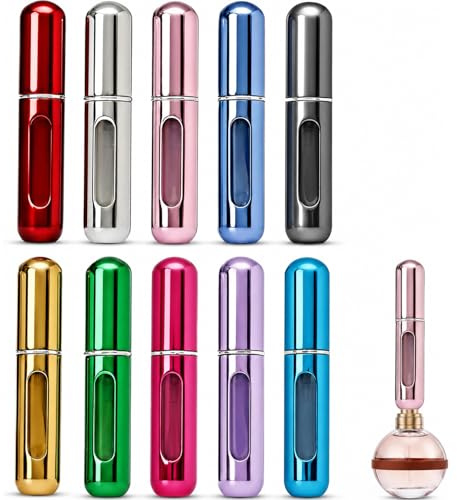 10 Stück Parfümzerstäuber Nachfüllbar, 5 ml Parfum Zerstäuber für Unterwegs | Parfümzerstäuber mit Sichtfenster, Insgesamt 10 Farben, Geeignet für Handtaschen, Reisen und zum Mitnehmen beim Ausgehen
