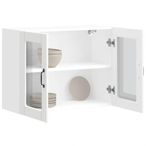 SKTQYQO Küchenschrank mit Tür aus Glas Lucca Weiß Spanplatte zur Optimierung des Platzes, stabiles und langlebiges Material mit viel Stauraum, Wanddesign