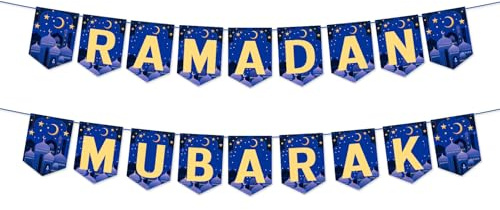 Ramadan Mubarak Banner, 3m Ramadan Mubarak Dekoration mit Sternen und Mondverzierungen für Feier zum Eid al-Fitr-Fest Kamin Wand Dekoration