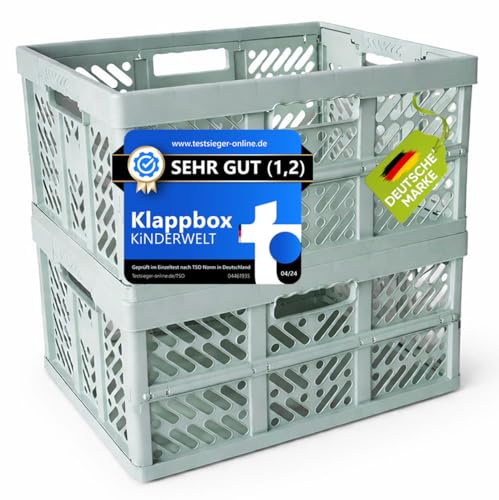 KiNDERWELT 2 x Robuste Profi - Klappbox 45 L bis 50 kg - Faltbox, Kiste, Korb zur Aufbewahrung, Transport - mintweiss