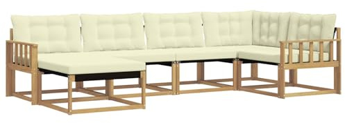 vidaXL Outdoor-Sofagarnitur mit Kissen 6 pcs Weiß und Creme, Garten-Sofa-Set, modernes Outdoor-Lounge, strapazierfähige Möbel, witterungsbeständiger Sitzplatz zum Entspannen