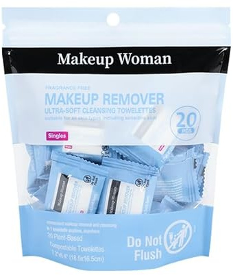 Fragrance free makeup remover wipes, single-layer, individually wrapped face towels, gently remove dirt, oil stains, waterproof eye black and cosmetics, alcohol free daily face towels, 20 ct (20 Bag)