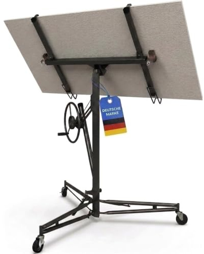 Werkthor Alzalastre per Cartongesso XXL fino a 68 kg – Altezza 140-350 cm – Alza Lastre di Cartongesso con 3 Ruote e Freno – Alza Pannelli Cartongesso Professionale (Nero)