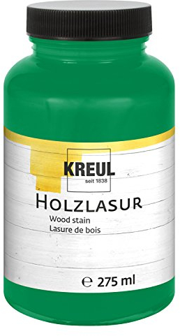 KREUL 78212 - Farbintensive Acryl Holzlasur, 275 ml Kunststoffglas in tannengrün, für unbehandeltes, natürliches Holz und saugende Naturpapiere, fließend - flüssige Farbe auf Wasserbasis