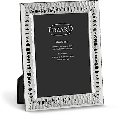 EDZARD Bilderrahmen Gubbio für Foto 20 x 25 cm, edel versilbert, anlaufgeschützt, mit Samtrücken, mit 2 Aufhängern, Fotorahmen zum Stellen oder Hängen
