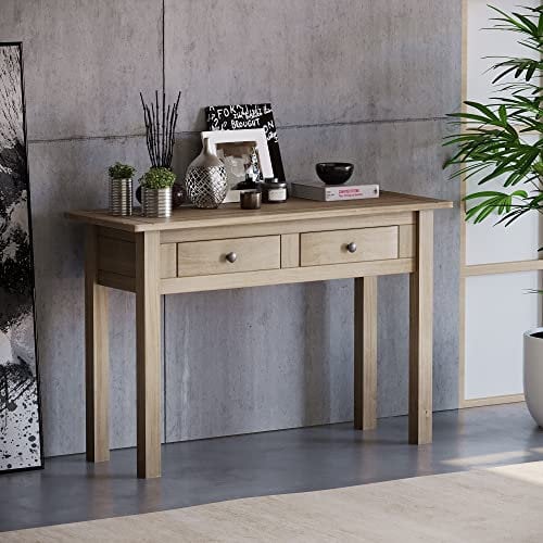 Vida Designs Table console Panama 2 tiroirs, meuble de salon, chêne naturel, finition cirée, pin, h 72,5 x l 110 x p 40 cm environ