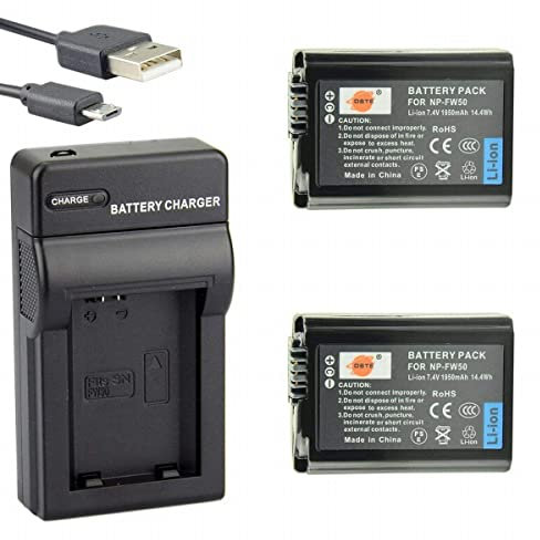 DSTE NP-FW50 Li-ION Batterie (2-Pack) et Chargeur USB Costume pour Sony ZV-E10, RX10 IV, A7, A3000, A6000, A6300, A6400, NEX-3, NEX-3N, NEX-5, NEX-5N, NEX-5R, NEX-5T, NEX-6, NEX-7