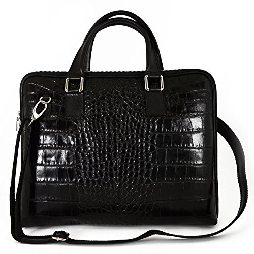 Dream Leather Bags Made in Italy toskanische echte Ledertaschen Echtes Leder Damen Aktentasche Krokodillederdrucken Leder Farbe Schwarz - Italienische Lederwaren - Aktentasche