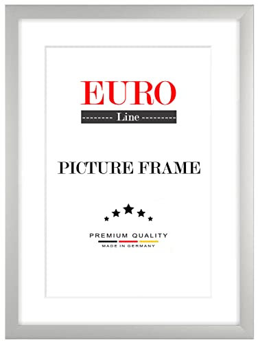 EUROLine Holz Bilderrahmen 35 x 40 cm Silber Matt mit Antireflex-Acrylglas für | Foto | Poster | Puzzle Rahmen