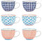 Nicola Spring Cappuccino Cups Set - 250ml - Pack of 6-3 Coloured Hand Printed Tea Cup Coffee Cappuccino Mugs Latte Drinking Mug Tea Saucer Plates for Breakfast, Lunch, Brunch