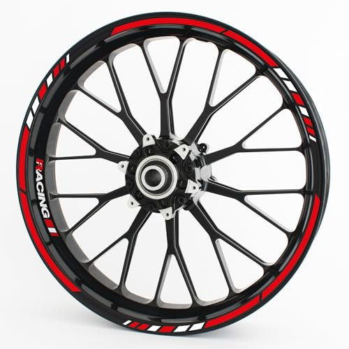 Felgenrandaufkleber im RS Design - Vorgekrümmt für 20 bis 24 - Felgenaufkleber - Für Motorrad, Auto & mehr - Farbe: Rot Design 3