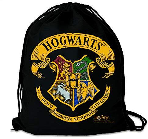 Logoshirt® Harry Potter I Hogwarts I Logo I Stoffbeutel I bedruckt I schwarz I AZO-free I stabiler Kordelzug I Lizenziertes Design