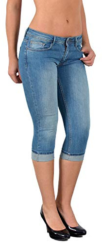 ESRA Damen Caprihose Capri Hose Damen Kurze Hose Jeans 3/4 Jeans Hüfthose extra Tief H11