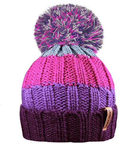 RockJock R80 Kinder Mädchen Jungen Gerippte, gestreifte, wärmeisolierende Pudelmütze mit kuscheligem Fleecefutter