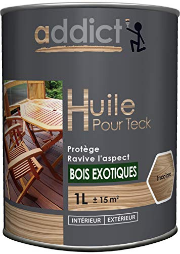 ADDICT 3661521137902 solvanté Semi-Siccative d'aspect satiné pour Entretien et ravivage Exotiques Non Vernis Huile pour Teck ravive Les Bois ternis par Les UV et Les imperméabilise. Peinture, INCOLORE