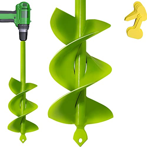 SYITCUN Garden Hole Digger Auger for Planting Bulbs Seedlings,Bulb Planting Auger,Heavy Duty Garden Spiral Auger Drill Bit,Solid Core Shaft Planting Auger,Garden Bulb Planter Tools 8x30cm