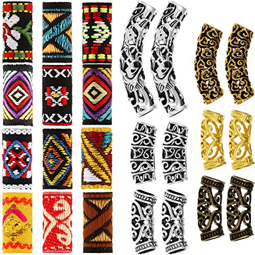 24 Stücke Dreadlock Perlen Haarschlauch Perlen DIY Haar Flechten Schmuck Zubehör Flechten Haar Dekorationen für Männer Frauen Gefälligkeiten, Tibetischen Stil (Schicke Muster)