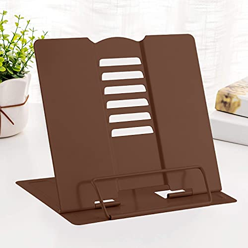 MSDADA Leseständer, Buchstützen Kochbuchhalter 6 Stufen Verstellbar Metall Faltbar Tablette Buchständer für Kinder Erwachsene zum Küche, Arbeitszimmer, Büro, Schule These(Braun)