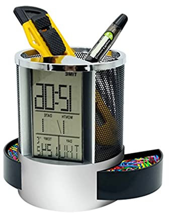 Yadass Metall Stiftehalter Rund Stifteköcher mit LED-Uhr Schreibtisch Organizer für Büro, Schule, Haushalt und Kinder (Schwarz)