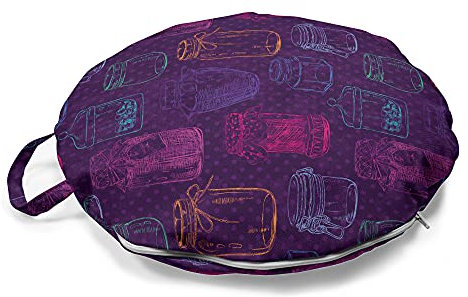 ABAKUHAUS Bunt Rundes Bodenkissen mit Griff, Polka punktierte Weckglas Jam, dekoratives Kissen für Wohnzimmer & Schlafsäle, 45 cm, Plum Fuchsia