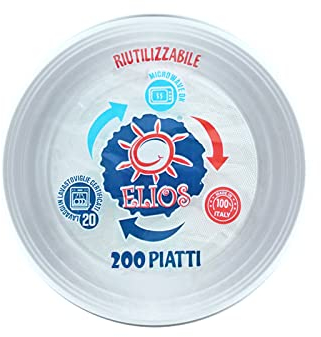 VIRSUS Piatti Fondi Riutilizzabili rigidi Bianchi stoviglia riutilizzabile Diametro 21CM lavabili 20 cicli in lavastoviglie, Adatti per il microonde, Varie Quantità (200)