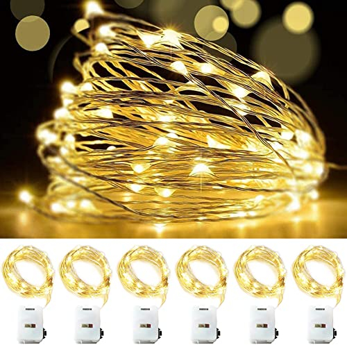 OEMG Mini LED Lichterkette mit Batterie, 6 Stück Lichterkette Batterie 10ft Micro 30 LED Draht Lichterkett Batteriebetrieben für Innen Weihnachtsdeko Hochzeit Party Beleuchtung Garten Deko