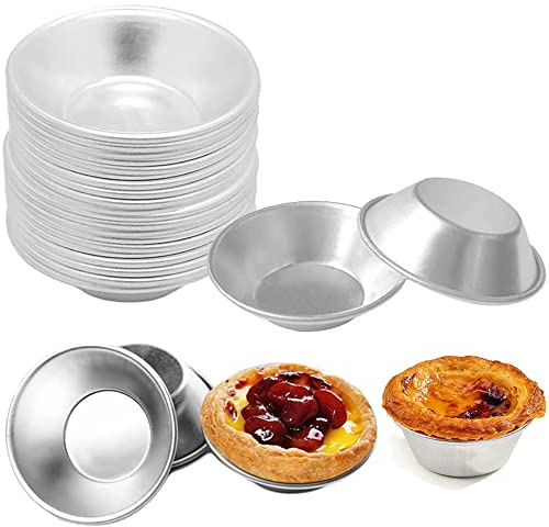 Katleay 25 Stück Kuchen Cookie Form, Aluminiumfolie Tassen, Cupcake Eierkuchenform, Backen Muffin Dose, Silberfarbene Aluminium-Eierkuchenform, für Kleine Kuchen, Muffin-Cupcake