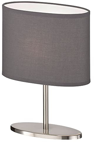 etc-shop Tischleuchte Schirm Nachttischleuchte Schlafzimmer Tischlampe anthrazit, Metall Chintz oval nickel matt, 1x E14 Fassung, HxLxB 27x20x10cm