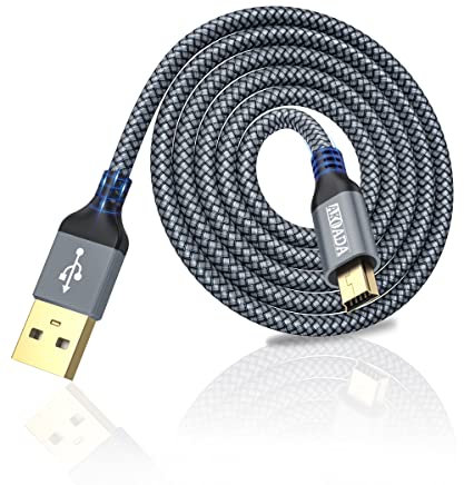 Mini USB Cable 3M, Braided USB 2.0 to Mini B Cable Data Charging Cable Compatible with PS3 Controller, Garmin GPS, Blue Yeti,Hero 3/4, Dash Cam, Nikon, Canon etc (Grey)