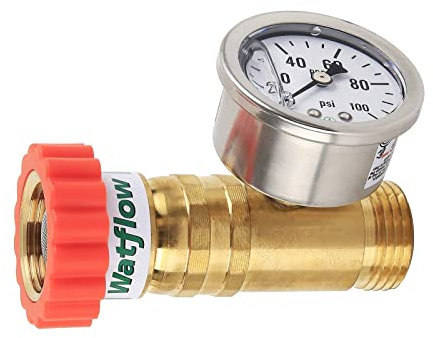 Watflow Bleifreies Messing, Wasserdruckregler, Gartenschlauch-Druckminderer, Druckminderer mit Druckmessgerät, für Wohnmobil, Anhänger, Wohnmobil, Garten, Sanitärsystem