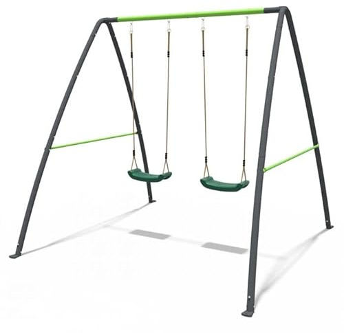 Rebo® Steel Series Metal Children's Kids Swing Set - Double Swing Green | OutdoorToys | Two Standard Swing Seats, Powder-Coated Steel Frame, Anchors Included
