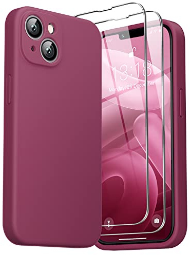 GOODVISH for iPhone 14 Plus Case Silicone, 2X Screen Protectors, Wine Red | Full Body&Camera Protection, Premium Liquid Silicone, Shockproof Phone Case, Soft Touch&Anti-Scratch Microfiber Lining Cover
