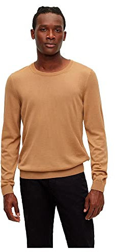 BOSS Herren Leno-P Regular-Fit Pullover aus Merinowolle mit Rundhalsausschnitt Beige L