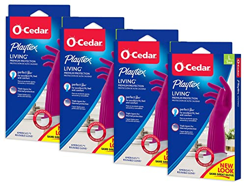 PLAYTEX Living - Guantes de limpieza de goma reutilizables (grandes, 4 pares), guantes reutilizables para el hogar