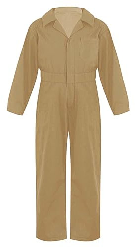 inlzdz Girls Boys Mechanic Boiler Suit Costume Long Sleeve Mechanic Coveralls Flightsuit Jumpsuit Khaki 7-8 Years